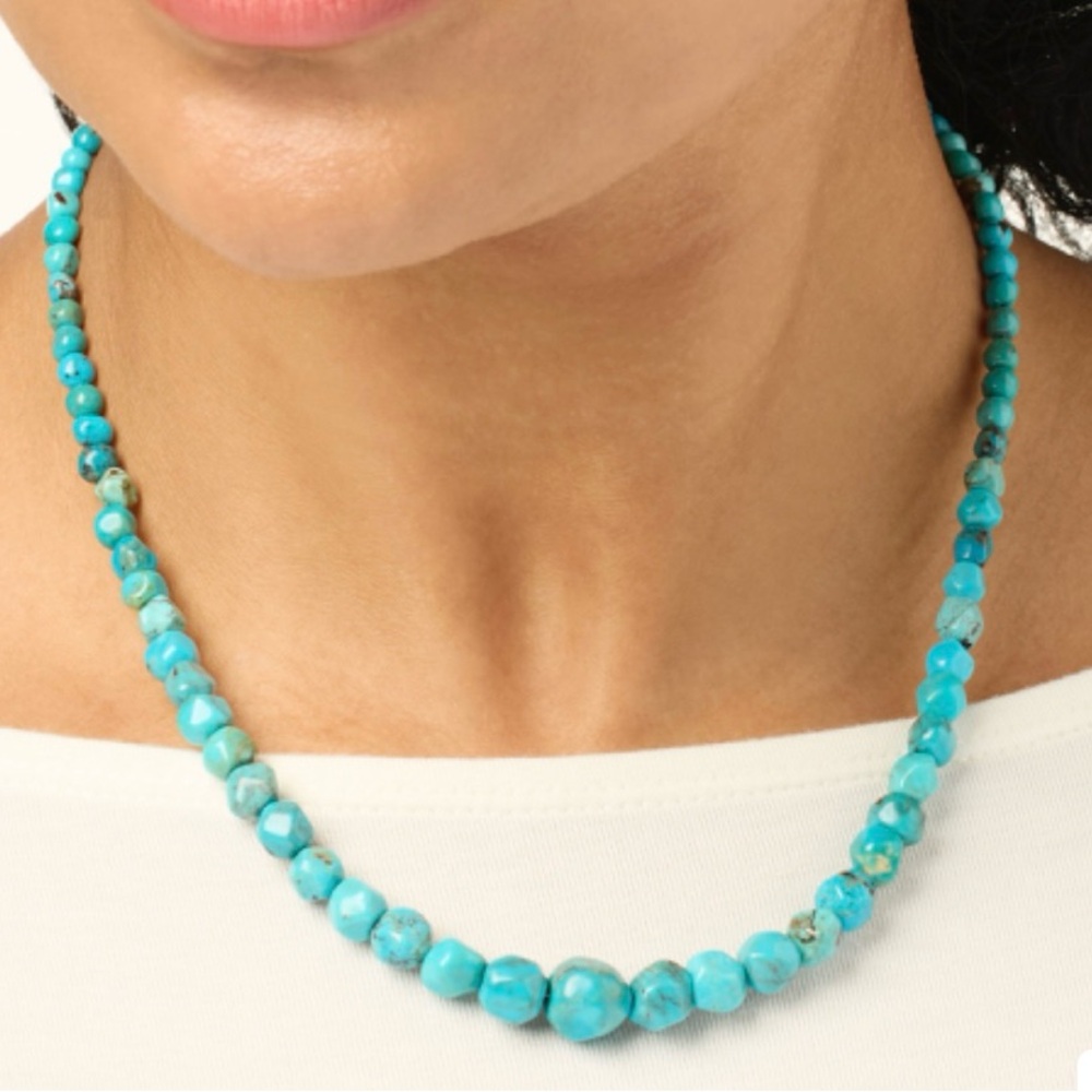 Sterling Silver New Red Skin Turquoise Bead Necklace